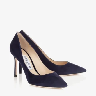 Romy 85 marineblauwe suède pumps met spitse neus