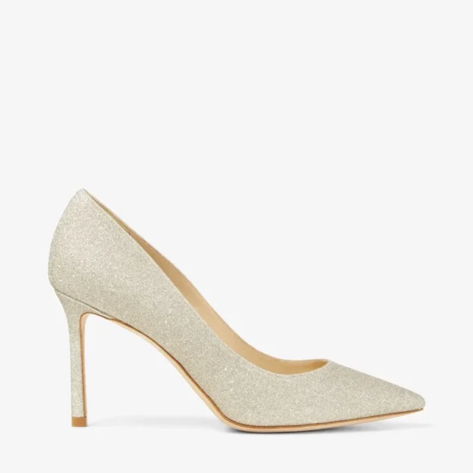 Romy 85 platina Ice Dusty Glitter pumps met spitse neus Romy 85 platina Ice Dusty Glitter pumps met spitse neus