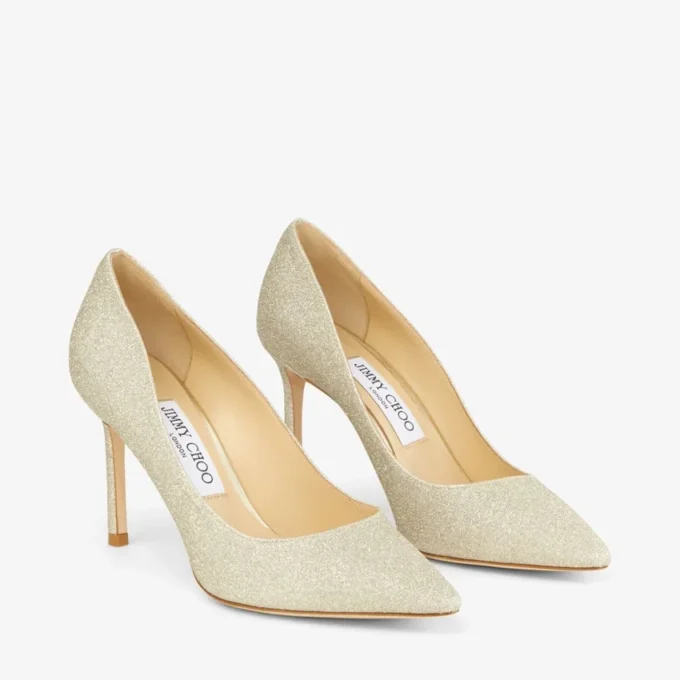 Romy 85 platina Ice Dusty Glitter pumps met spitse neus Romy 85 platina Ice Dusty Glitter pumps met spitse neus