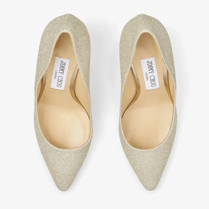 Romy 85 platina Ice Dusty Glitter pumps met spitse neus Romy 85 platina Ice Dusty Glitter pumps met spitse neus