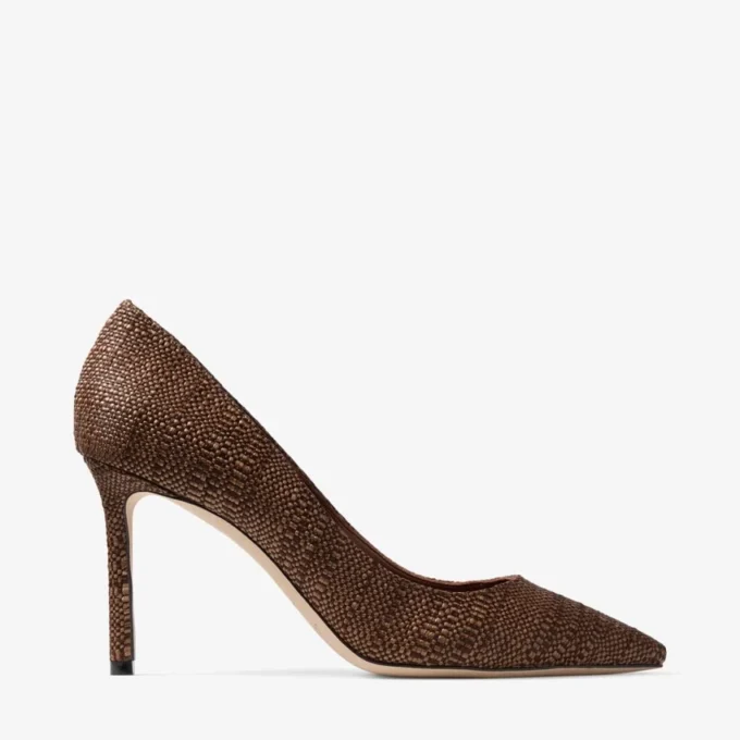 Romy 85 Tan pumps van fijn raffia