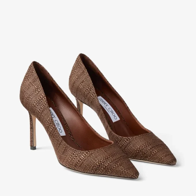 Romy 85 Tan pumps van fijn raffia