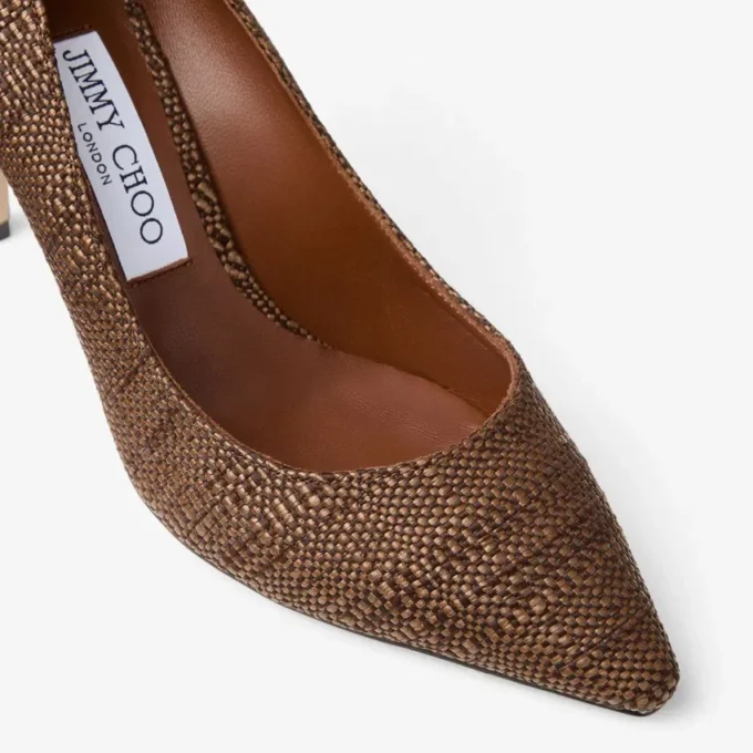 Romy 85 Tan pumps van fijn raffia