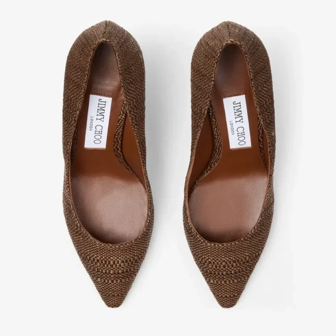 Romy 85 Tan pumps van fijn raffia