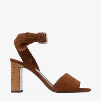 Rori 85 sandalen van bruin suède en glanzend kurk