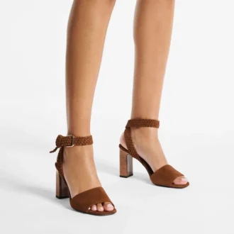 Rori 85 sandalen van bruin suède en glanzend kurk