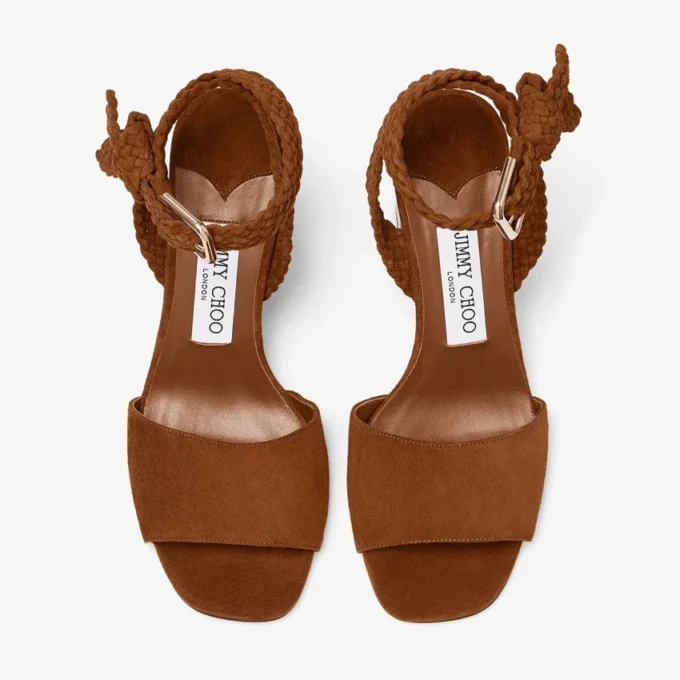 Rori 85 sandalen van bruin suède en glanzend kurk Rori 85 sandalen van bruin suède en glanzend kurk