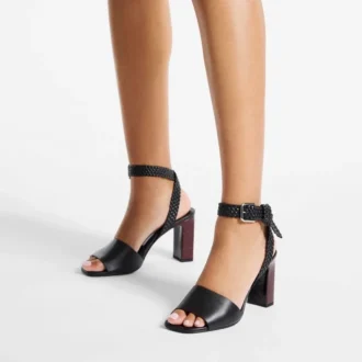 Rori 85 Zwarte sandalen van glanzend kalfsleer en glanzend kurk