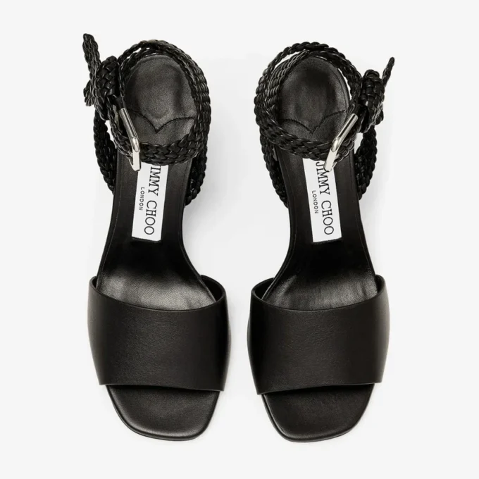 Rori 85 Zwarte sandalen van glanzend kalfsleer en glanzend kurk Rori 85 Zwarte sandalen van glanzend kalfsleer en glanzend kurk