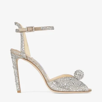 Sacora 100 Nude suède sandalen met hotfix-kristallen en bolletjes