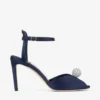 Sacora 85 marineblauwe satijnen sandalen met een met kristallen versierde bol