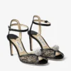 Sacora 85 zwarte kanten sandalen met een met kristallen versierde bol