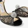 Sacora 85 zwarte kanten sandalen met een met kristallen versierde bol