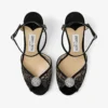 Sacora 85 zwarte kanten sandalen met een met kristallen versierde bol