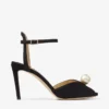 Sacora 85 zwarte suède sandalen met parelversiering