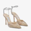 Saeda 100 gouden satijnen pumps met kristallen