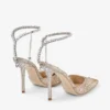 Saeda 100 gouden satijnen pumps met kristallen