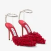 Saeda 100 robijnrode mesh-pumps met bloembladborduursel