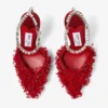 Saeda 100 robijnrode mesh-pumps met bloembladborduursel