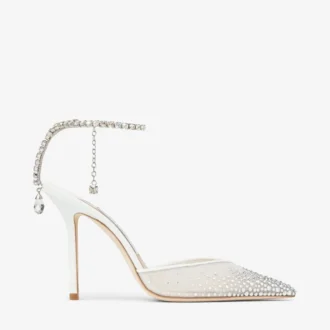 Saeda 100 witte pumps met mesh en kristallen Saeda 100 witte pumps met mesh en kristallen