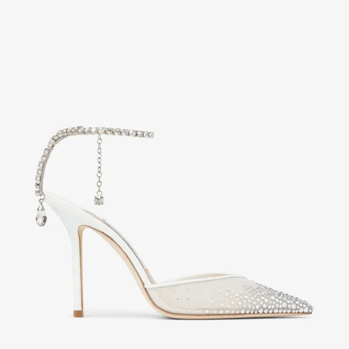 Saeda 100 witte pumps met mesh en kristallen Saeda 100 witte pumps met mesh en kristallen