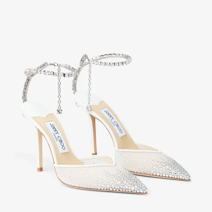 Saeda 100 witte pumps met mesh en kristallen Saeda 100 witte pumps met mesh en kristallen