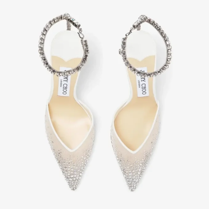 Saeda 100 witte pumps met mesh en kristallen Saeda 100 witte pumps met mesh en kristallen