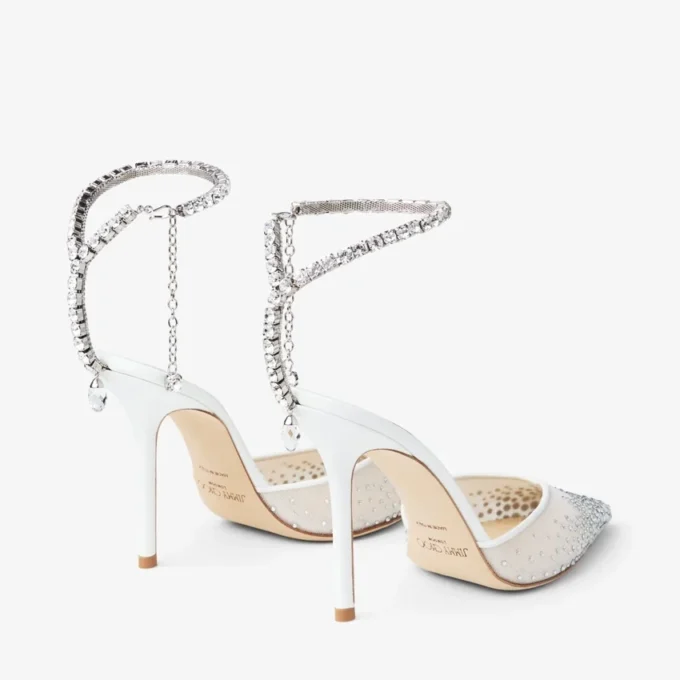 Saeda 100 witte pumps met mesh en kristallen Saeda 100 witte pumps met mesh en kristallen