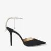 Saeda 100 zwarte suède pumps met kristallen versiering Saeda 100 zwarte suède pumps met kristallen versiering