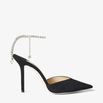 Saeda 100 zwarte suède pumps met kristallen versiering