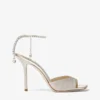 Saeda Sandal 100 Platinum Ice Dusty Glitter sandalen met kristallen versiering