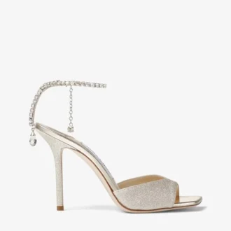 Saeda Sandal 100 Platinum Ice Dusty Glitter sandalen met kristallen versiering