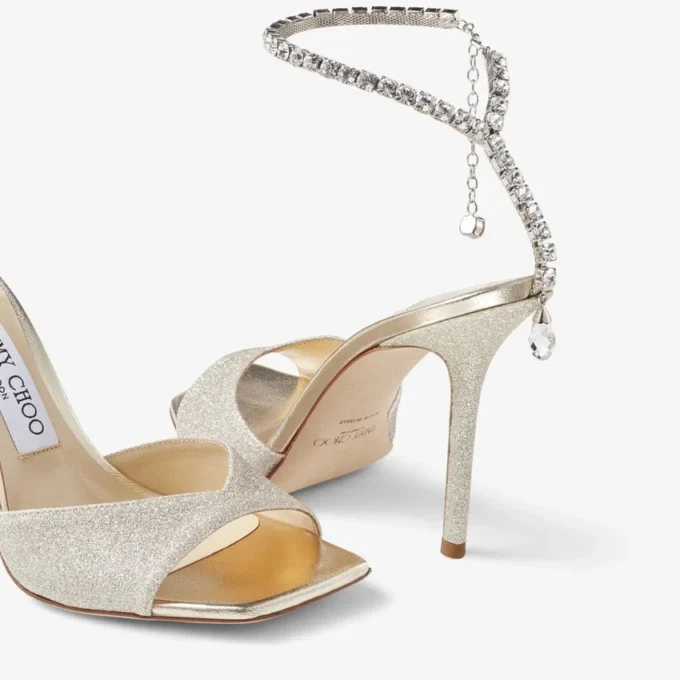 Saeda Sandal 100 Platinum Ice Dusty Glitter sandalen met kristallen versiering