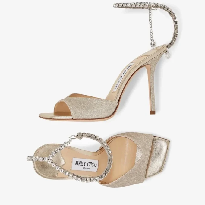 Saeda Sandal 100 Platinum Ice Dusty Glitter sandalen met kristallen versiering