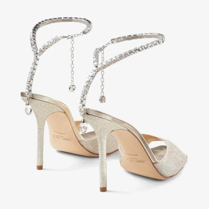 Saeda Sandal 100 Platinum Ice Dusty Glitter sandalen met kristallen versiering