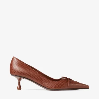 Scarlett 50 cognackleurige pumps van leer met elaphe-print