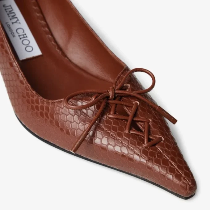 Scarlett 50 cognackleurige pumps van leer met elaphe-print