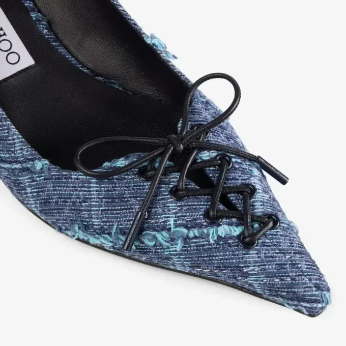 Scarlett 50 pumps van denim met kruispatroon