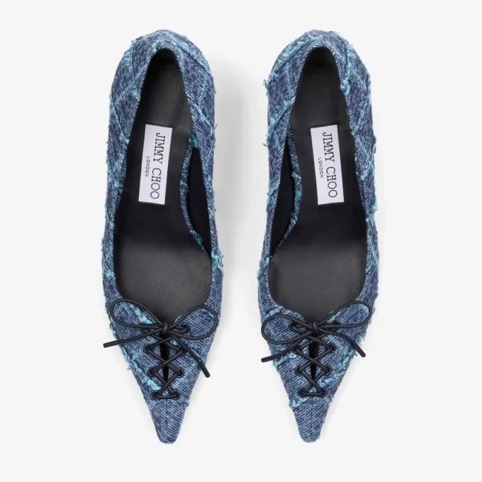 Scarlett 50 pumps van denim met kruispatroon