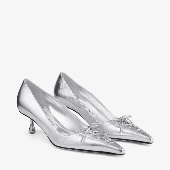 Scarlett 50 zilverkleurige vintage metallic leren pumps