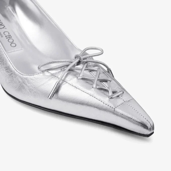 Scarlett 50 zilverkleurige vintage metallic leren pumps