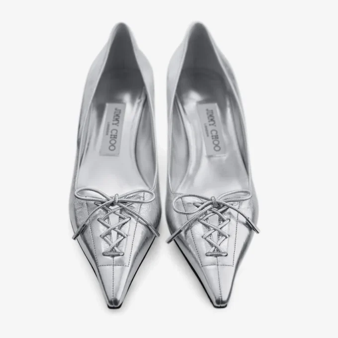 Scarlett 50 zilverkleurige vintage metallic leren pumps