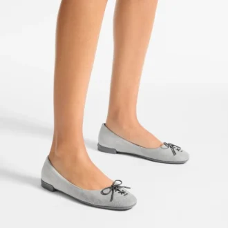 Scarlett ballerina’s in duifgrijs suède en denim