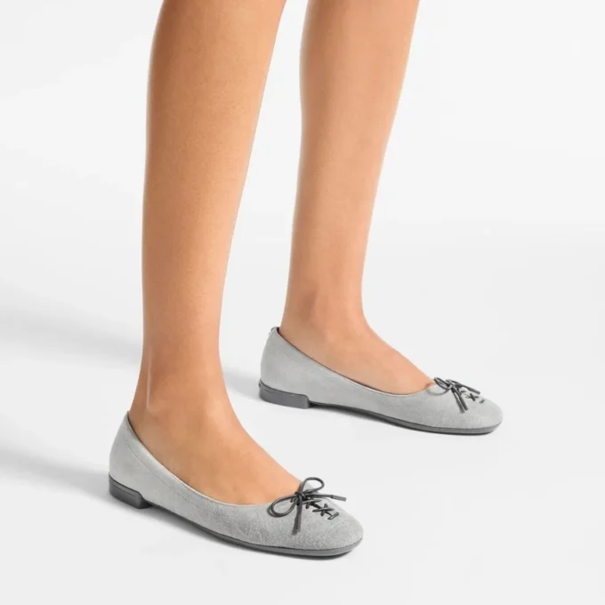 Scarlett ballerina’s in duifgrijs suède en denim