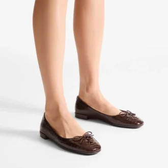 Scarlett ballerina’s met chocoladekleurig leer met krokodillenreliëf