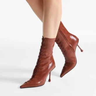 Scarlett enkellaars 85 Cognac Elaphe-print leer enkellaarzen