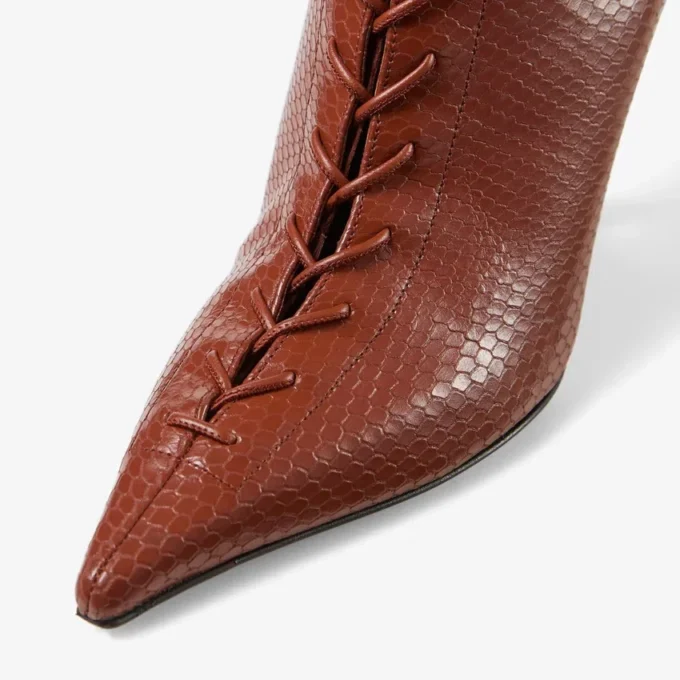 Scarlett enkellaars 85 Cognac Elaphe-print leer enkellaarzen