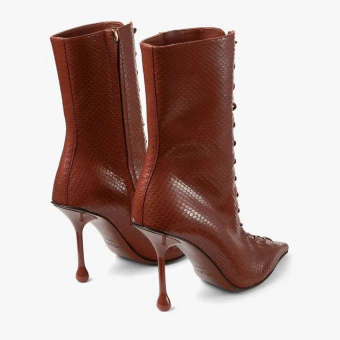 Scarlett enkellaars 85 Cognac Elaphe-print leer enkellaarzen