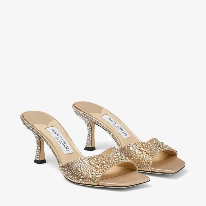 Skye 70 gouden satijnen sandalen met kristallen