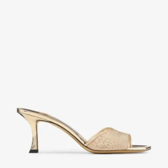 Skye 70 Goudkleurige sandalen van Illusion Crystal Mesh en Liquid Metal-leer